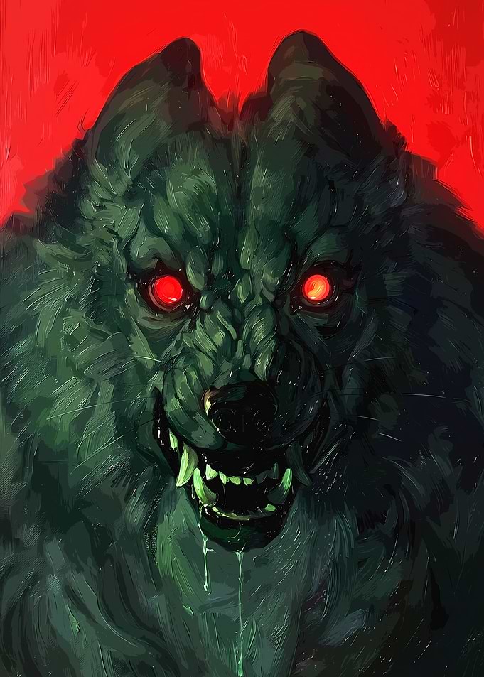 Menacing Dark Wolf with Glowing Eyes