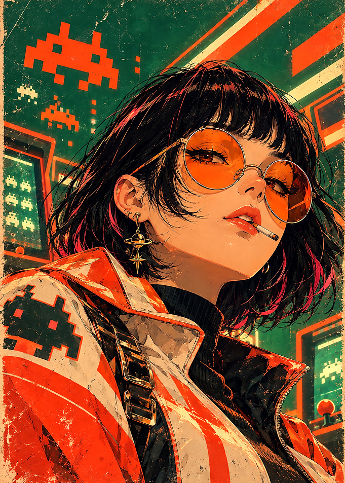 Retro Arcade Gamer Girl Portrait