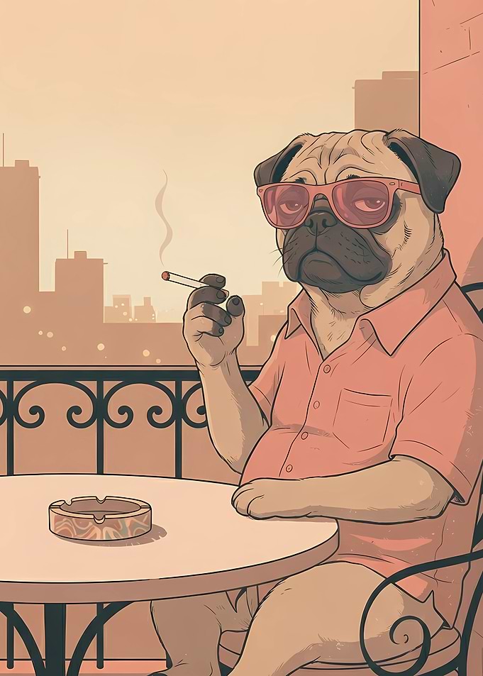 Cool Pug Smoking on Balcony