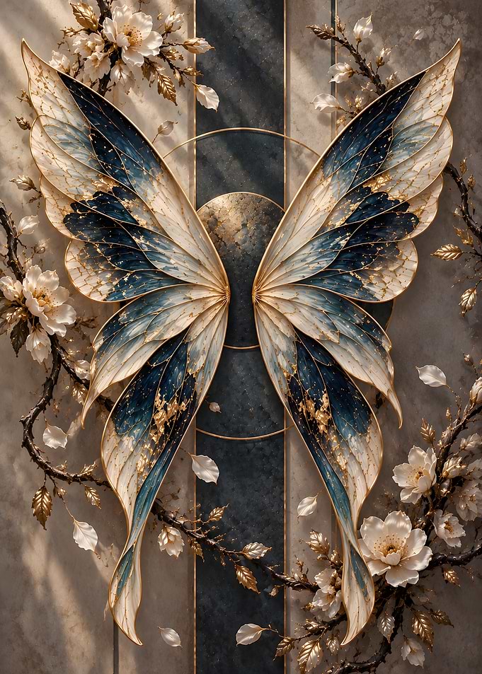 Elegant Blue and Gold Fairy Wings