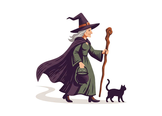 Witch with Cauldron and Cat