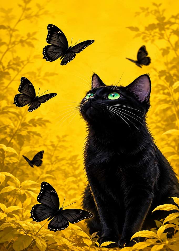 Black Cat and Butterflies