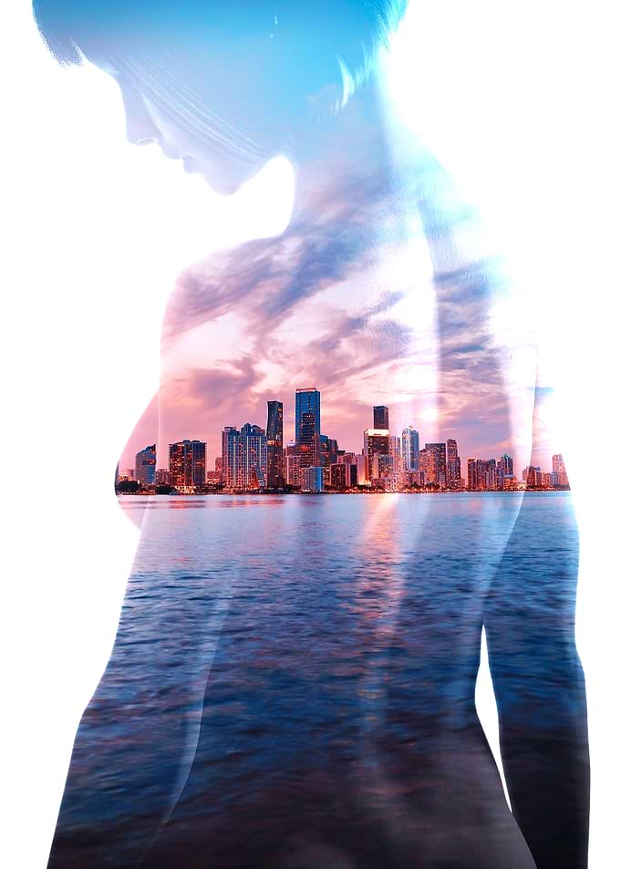 Double Exposure Cityscape Silhouette