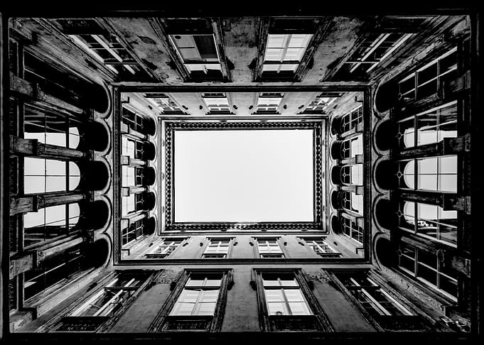 Symmetrical Courtyard Looking Upwards