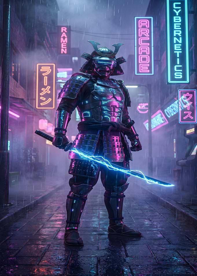 Cyberpunk Samurai in Neon City