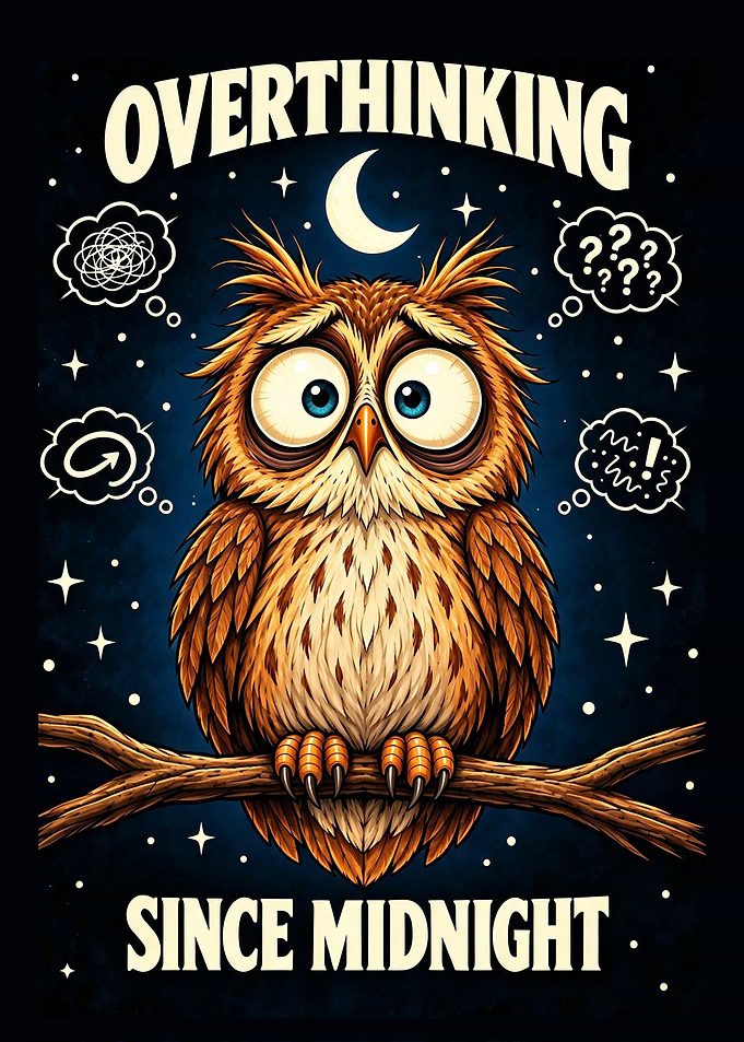 Overthinking Since Midnight Owl Illustration