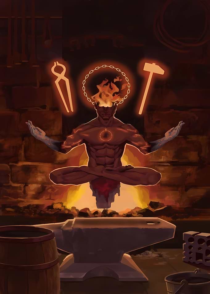 Meditating Blacksmith God of Fire