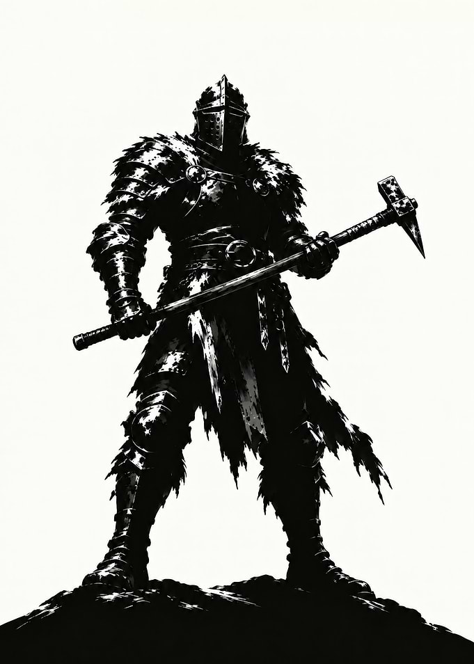Dark Medieval Knight with War Hammer
