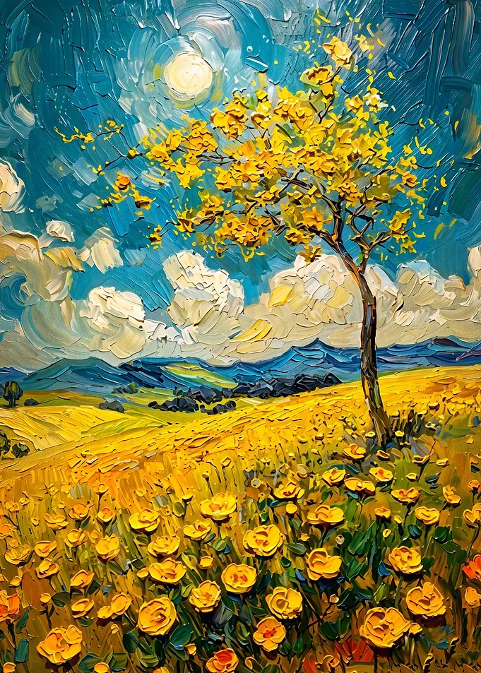 Yellow Tree Landscape Oil Art Poste