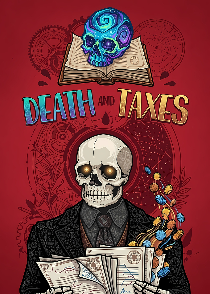 Death and Taxes Skull Illustration