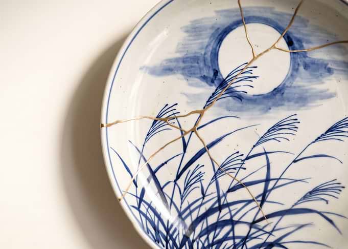 Musashino Moon Kintsugi Ceramic Plate
