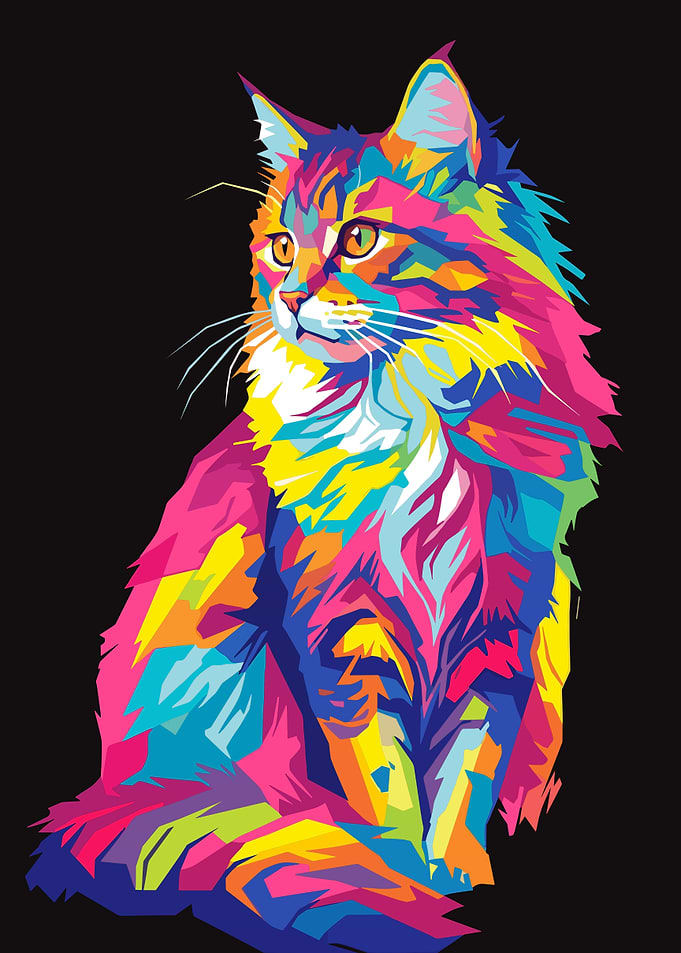 Colorful Pop Art Maine Coon Cat
