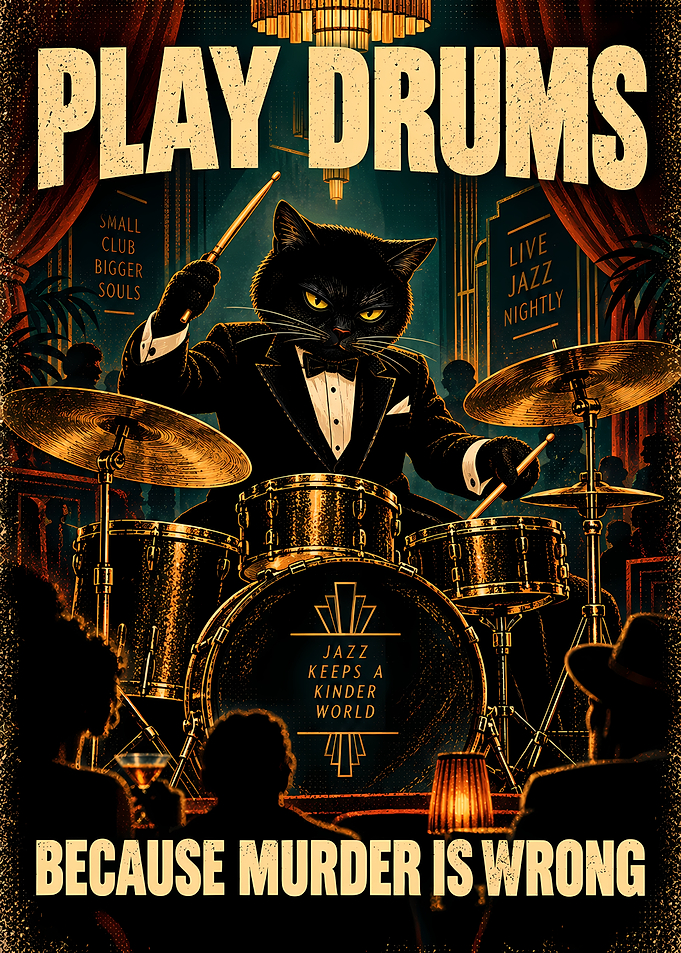 Jazz Drumming Cat Vintage Poster