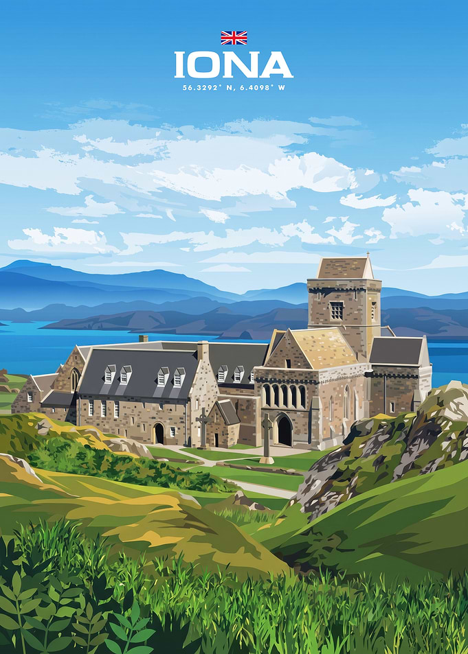 Iona Abbey Scotland Travel Poster