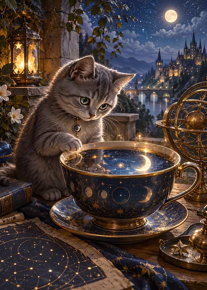 Kitten with Celestial Teacup