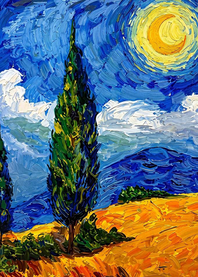 Cypress Moon Night Oil Painting Art