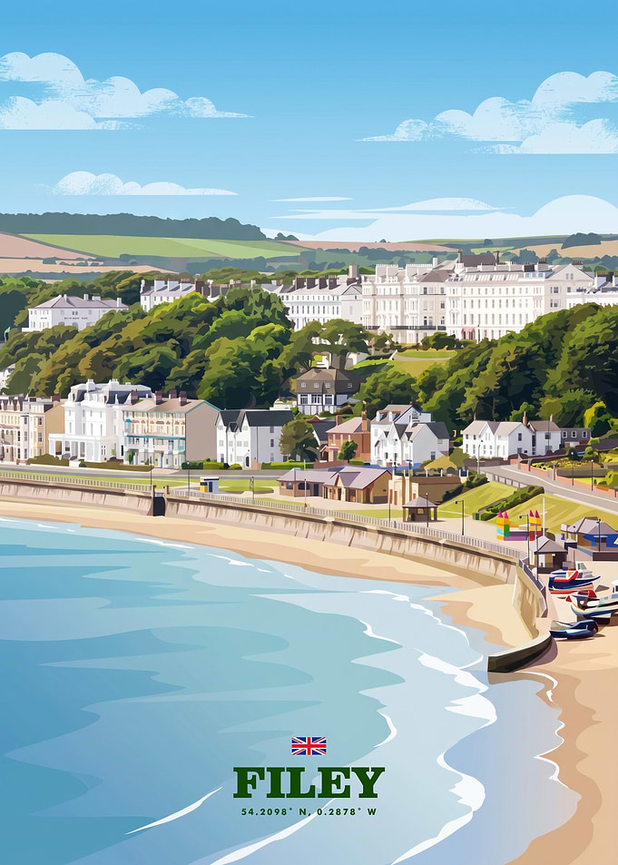 Filey Beach Travel Poster