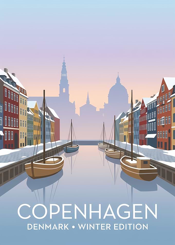 Copenhagen Winter Canal Travel Poster