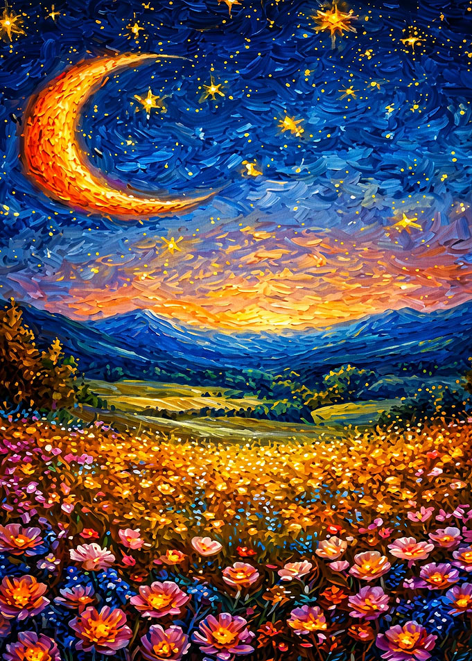 Moonlight Meadow Night Sky Art