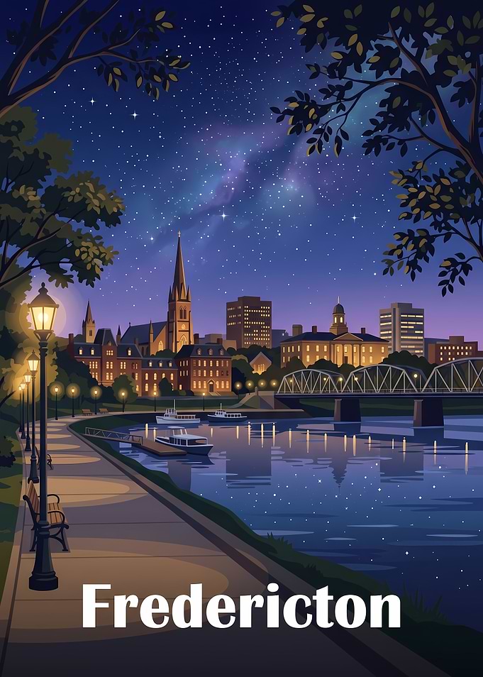 Fredericton Cityscape Night Illustration
