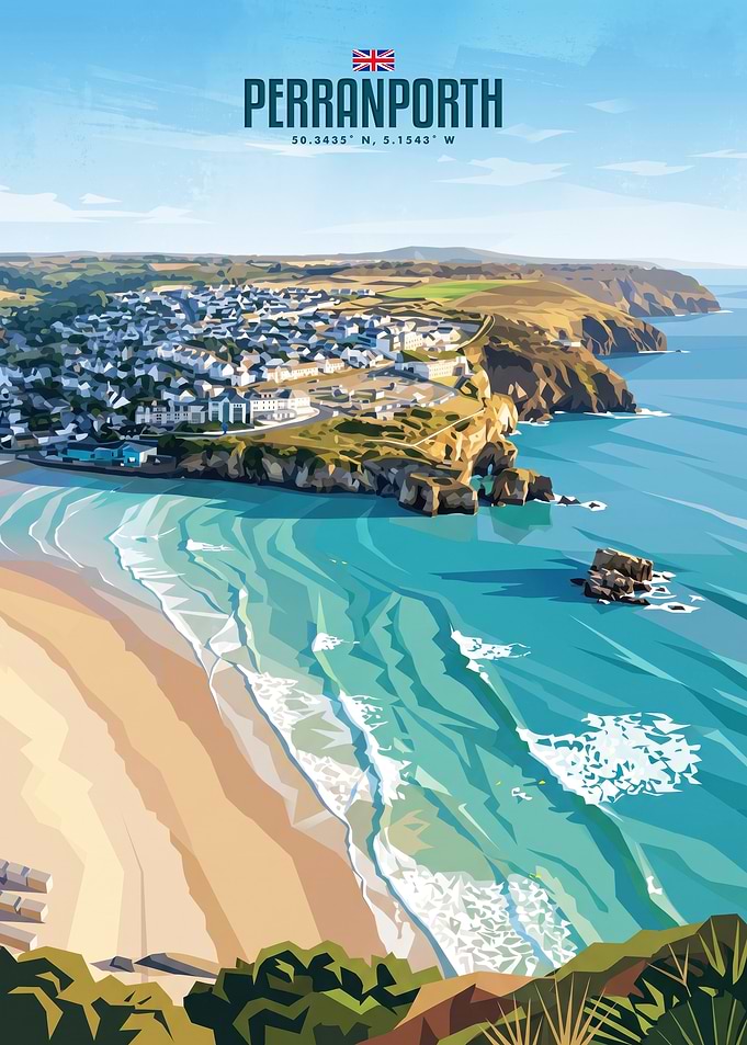 Perranporth Cornwall Travel Poster