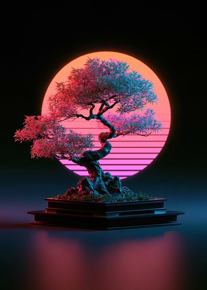 Synthwave Neon Bonsai Tree
