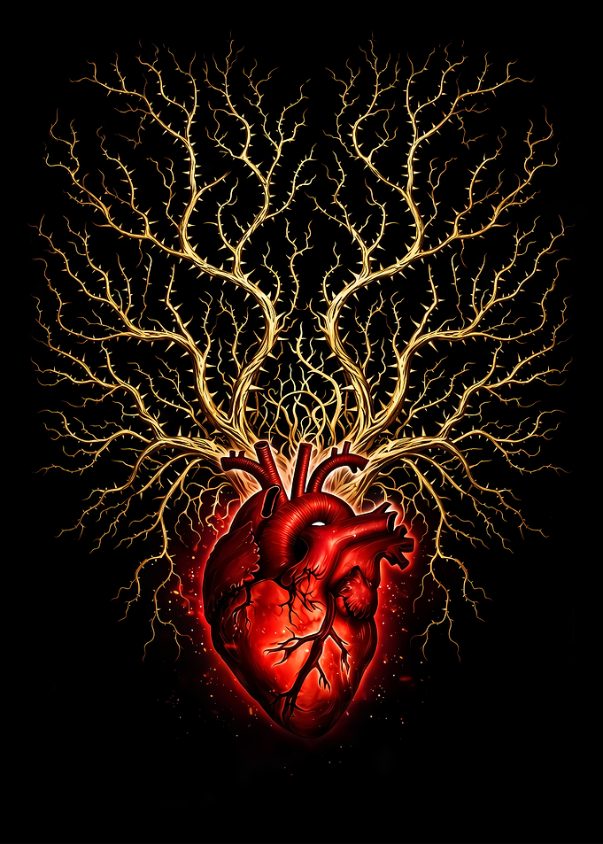 Anatomical Heart with Golden Thorns