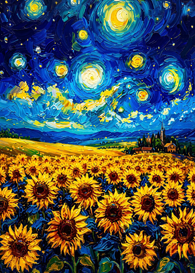Sunflower Night Sky Impasto Art