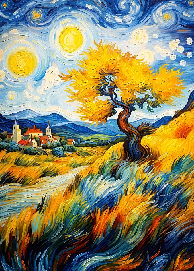 Golden Tree Impasto Landscape Art
