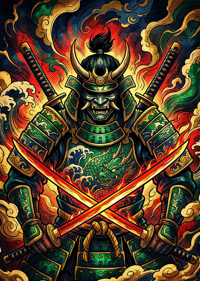 Fierce Samurai Warrior with Dragon Armor