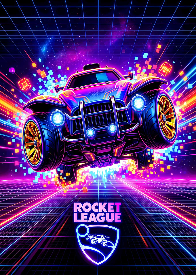 Rocket League Neon Synthwave Poster