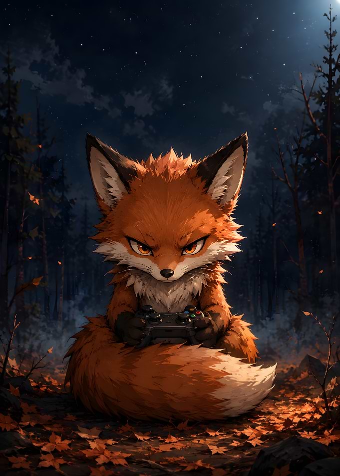 Focused Fox Gamer in Forest