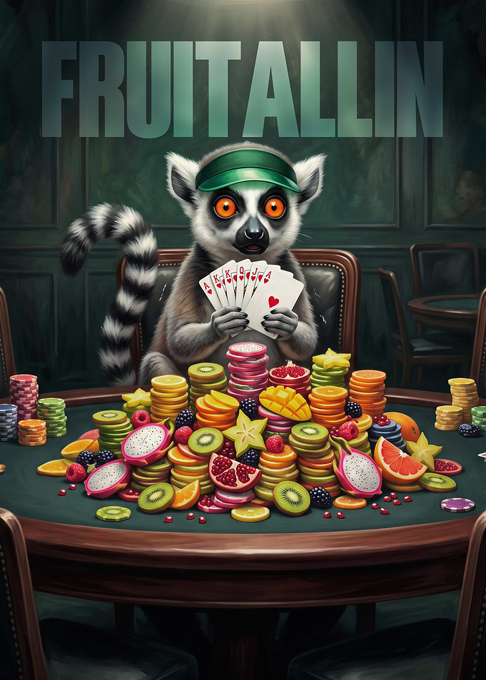 Lemur Playing Poker with Fruit Chips