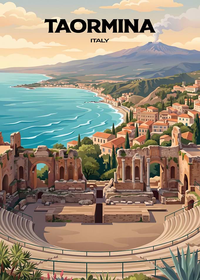 Taormina Italy Vintage Travel Poster