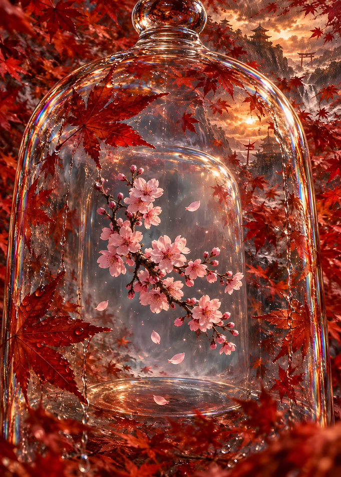 Cherry Blossom Branch in Glass Dome