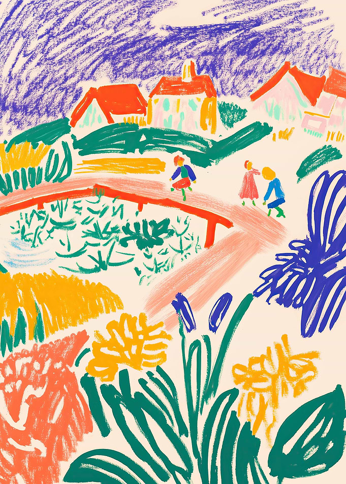 Whimsical Garden Scene with Figures