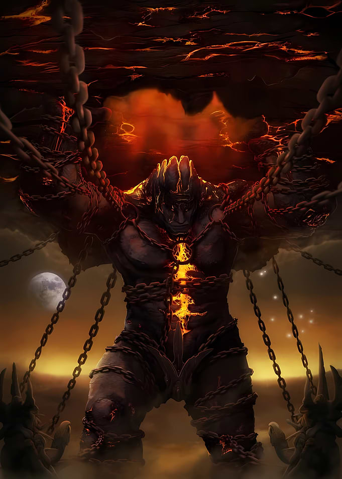 Chained Lava Titan Holding the Sky