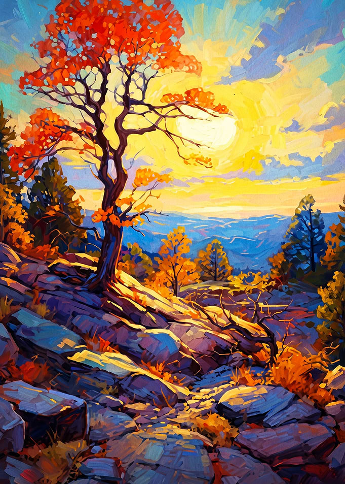 Autumn Tree Sunset Impressionist Ar