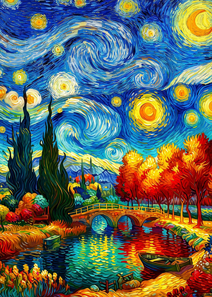 Starry Night Bridge Oil Painting Ar