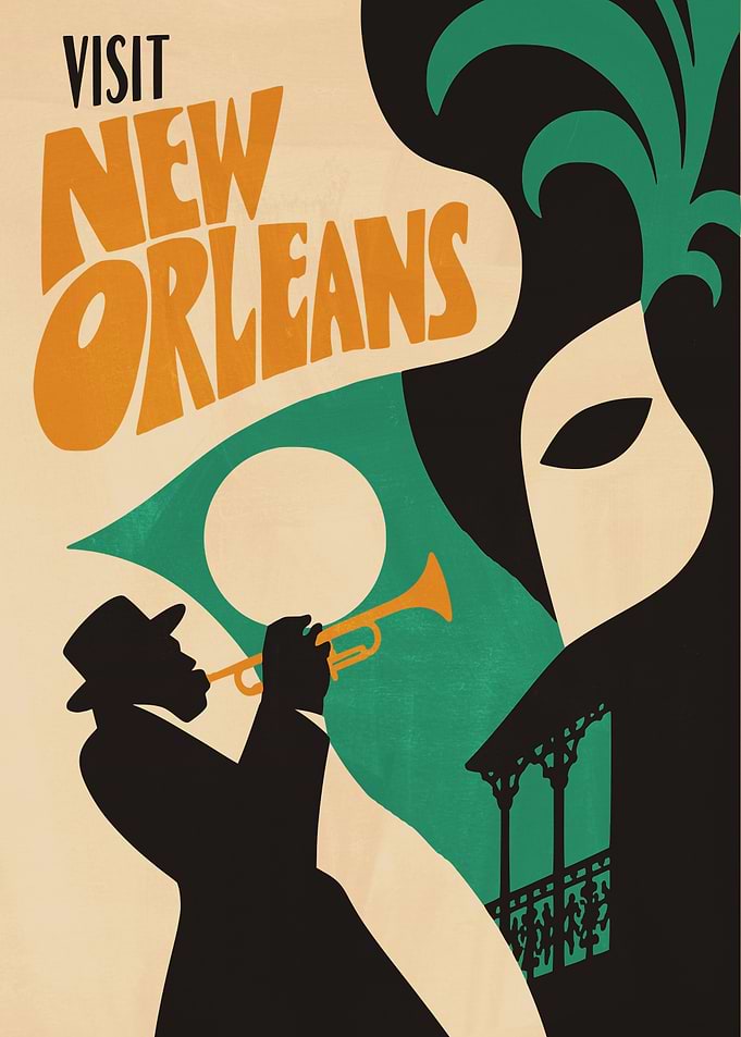 Visit New Orleans Vintage Travel Poster