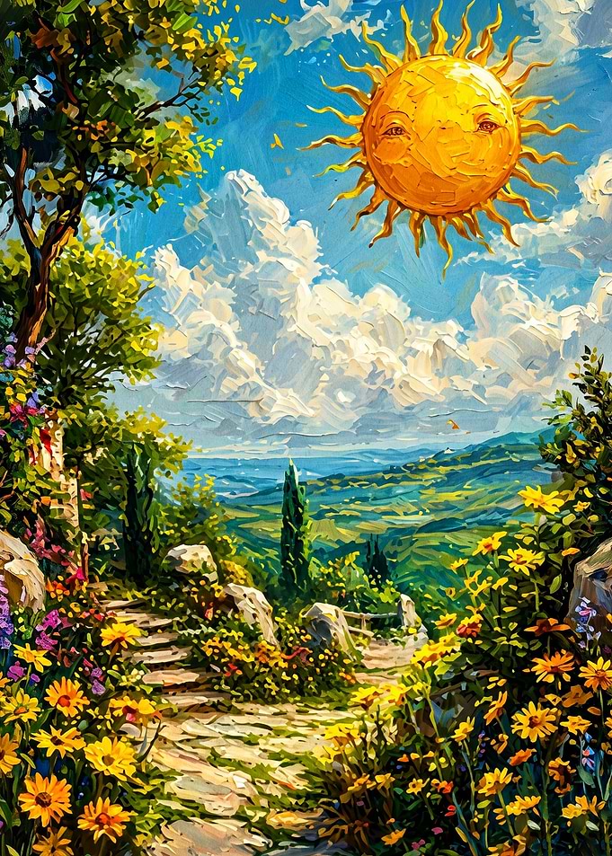 Sun Face Landscape Painting Art