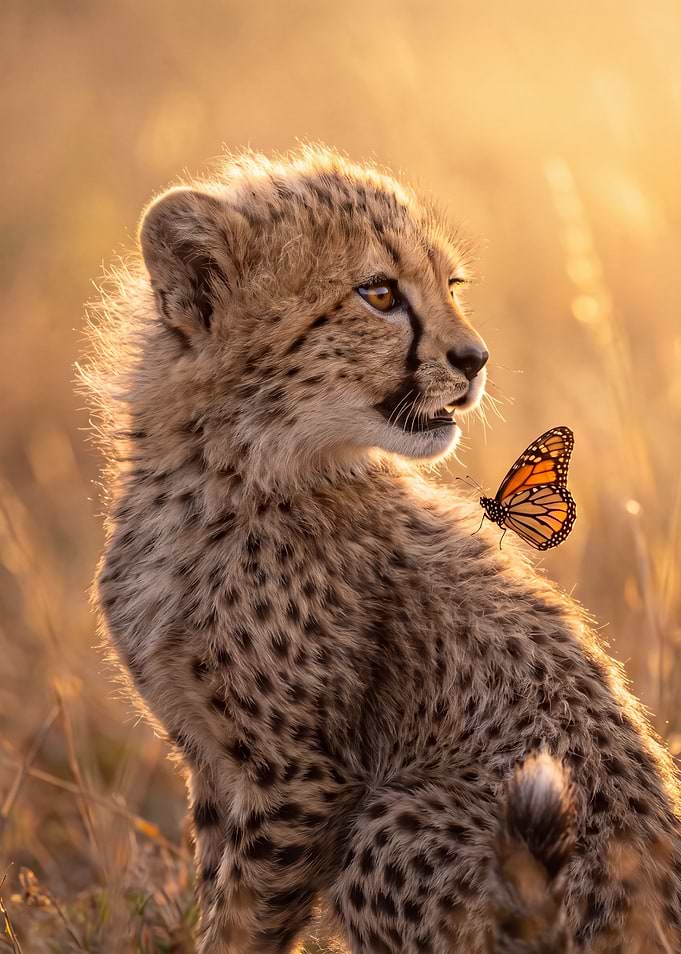 Cheetah Cub with Monarch Butterfly