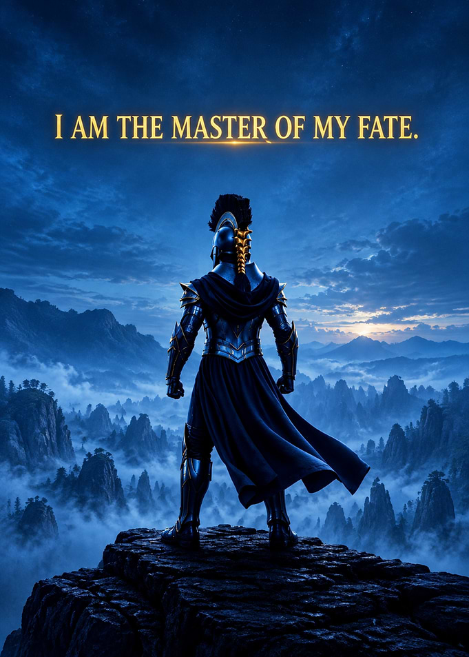 The Odyssey Warrior Standing Over Misty Mountains