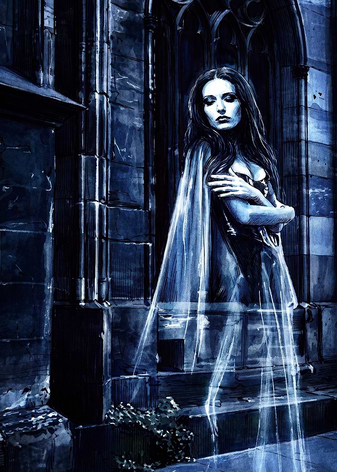 Ghostly Woman in Gothic Archway