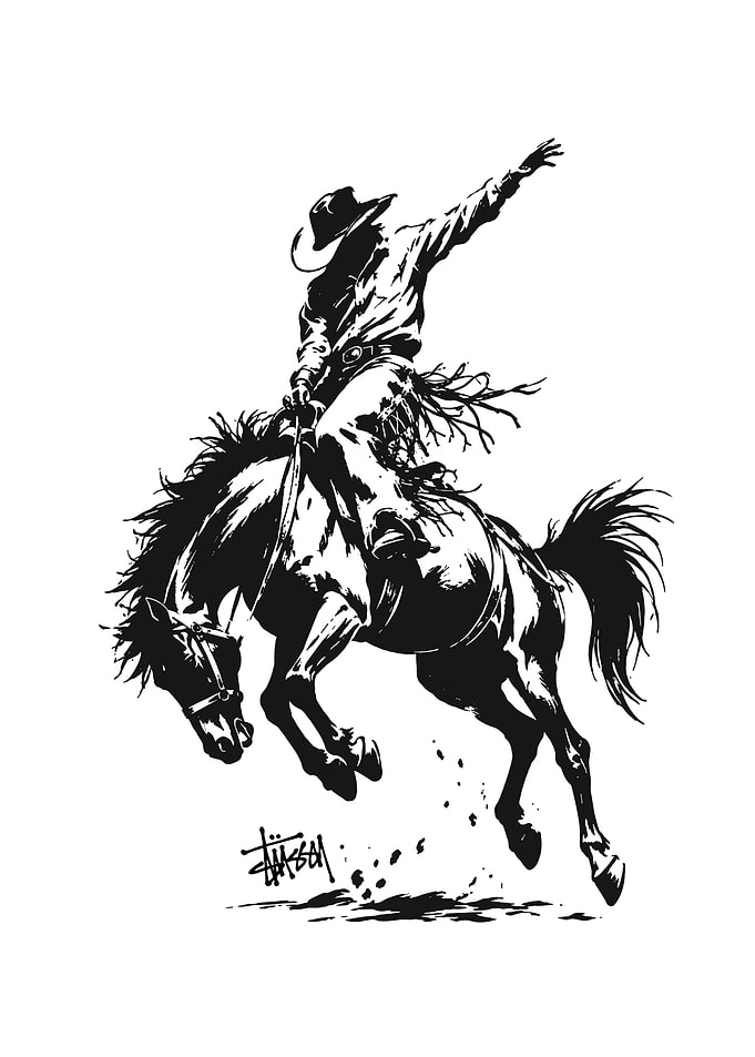 Black and White Cowboy Rodeo Illustration