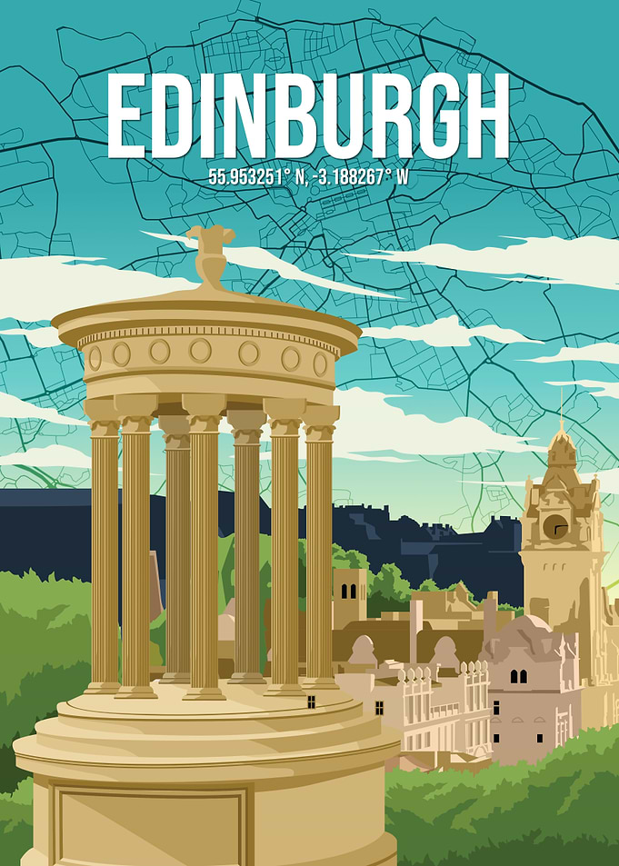 Edinburgh Travel Poster with Map