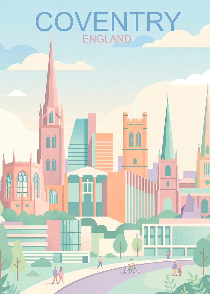 Coventry England Cityscape Travel Poster