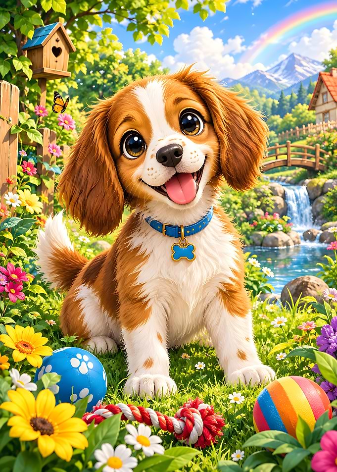 Happy Puppy Playing in Sunny Garden