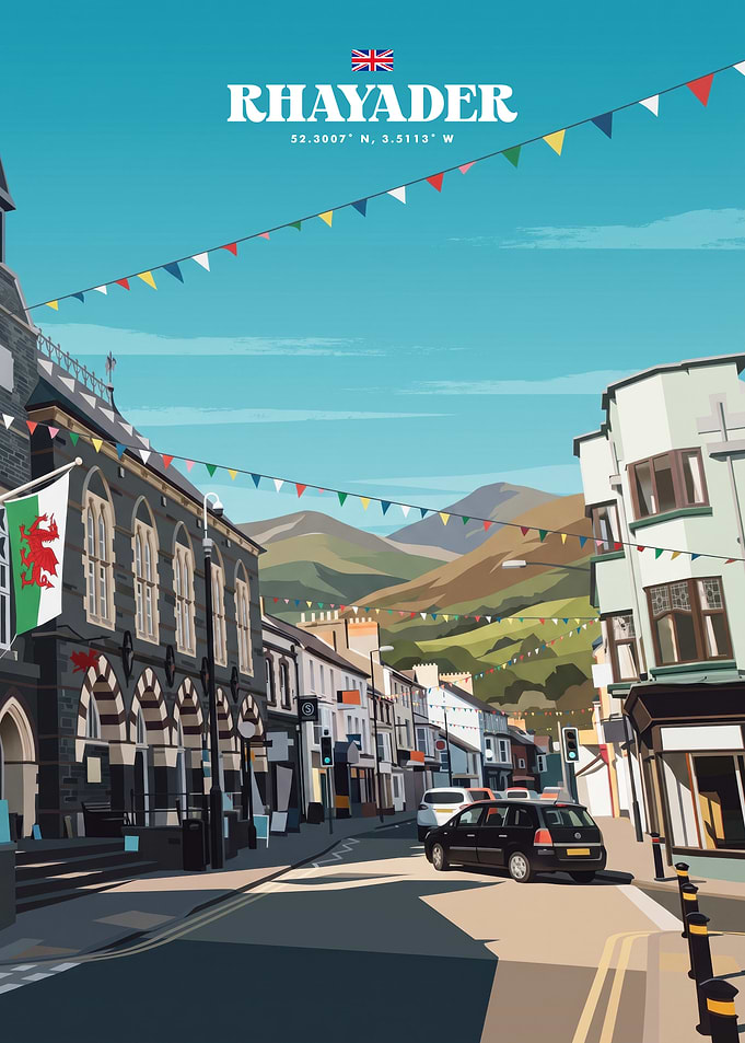 Rhayader Wales Travel Poster