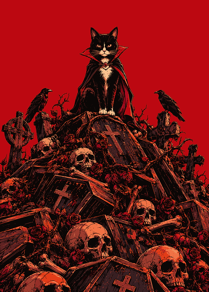 Vampire Cat on Coffin Throne
